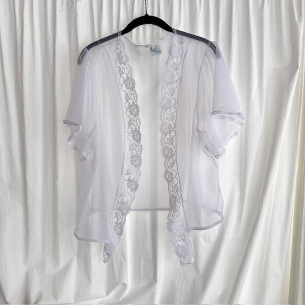 "Night Winks" White Coverup Nylon & Lace Open Front